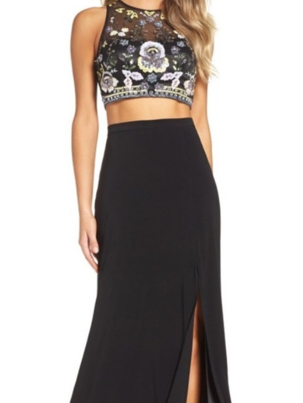 Xscape Black Sequin Beaded Crop Top Women's 10 NWT Party New Years Event